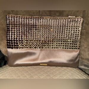 NWT BCBGMaxAzria Champagne Satin and Embellished Carina Clutch with Purse Cover